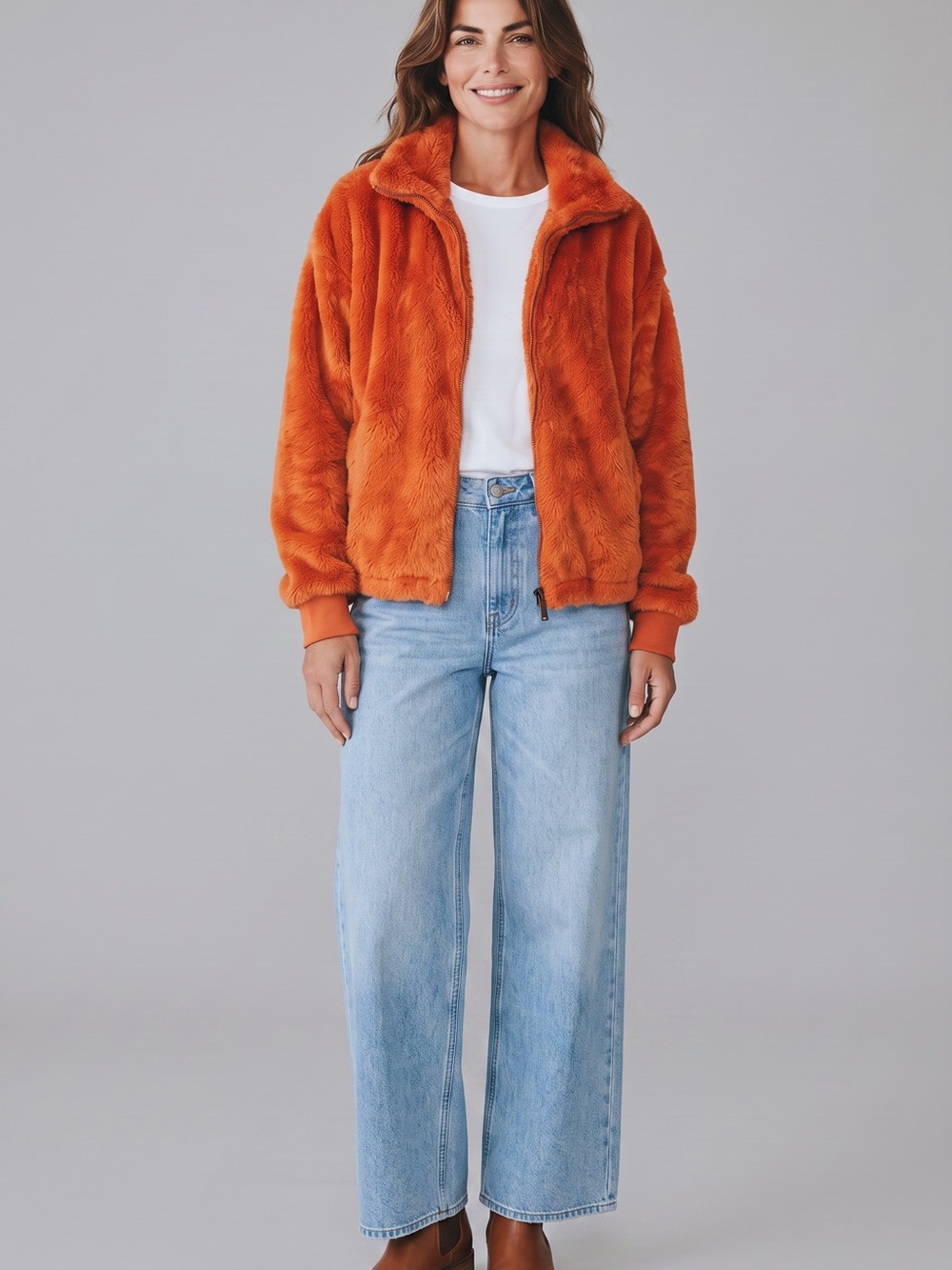 JoyLab Plush Zip Jacket in Orange